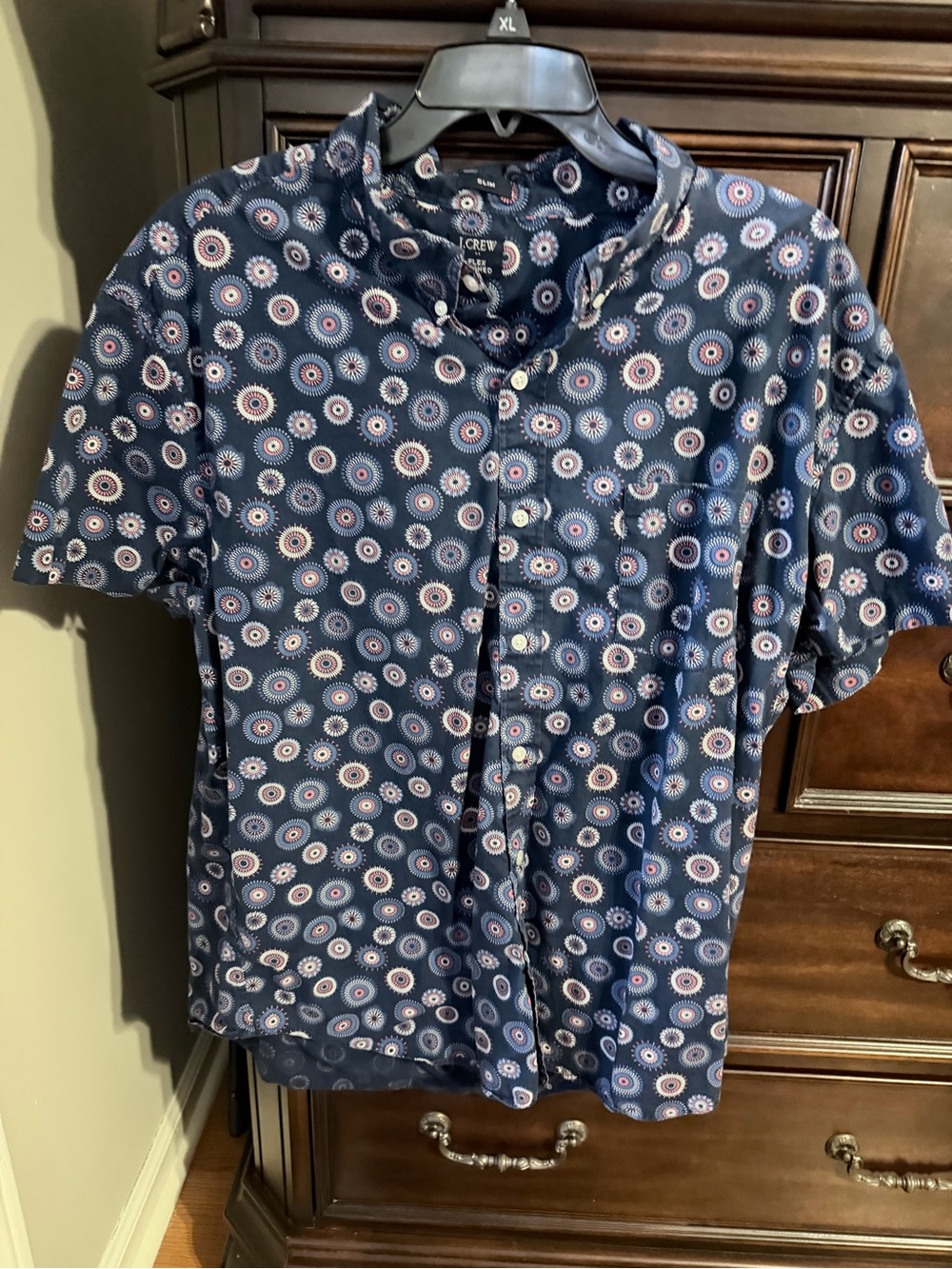 J. Crew Navy Short-Sleeve Button-Down with Circular Print